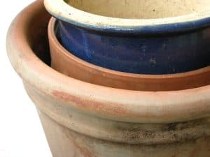 Succulent planter drainage - Brown and blue plant pots
